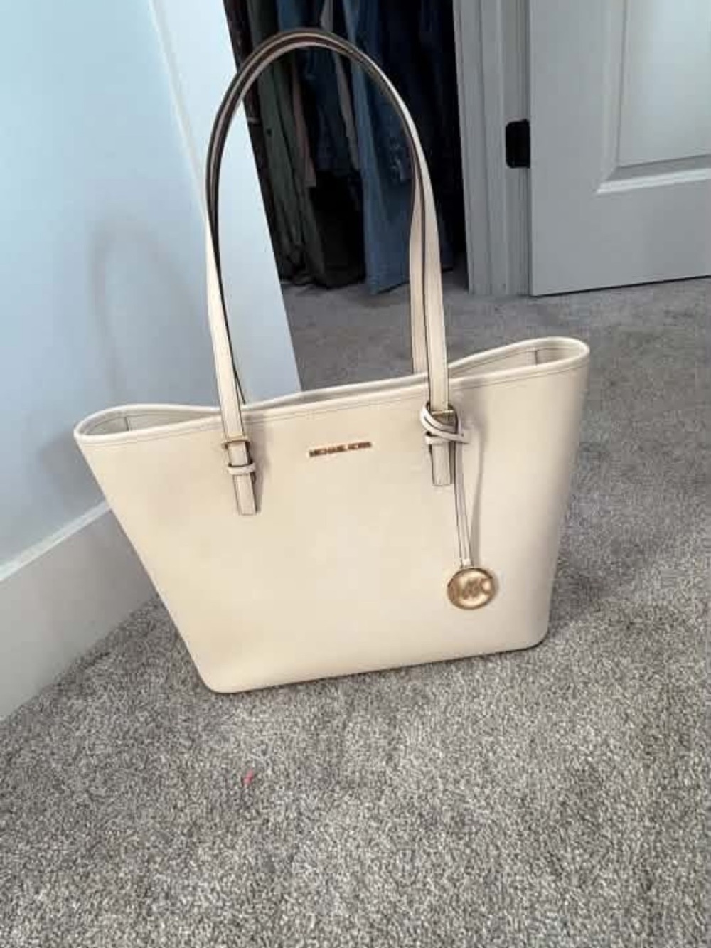 Michael Kors Ivory Leather Tote with Gold Accent